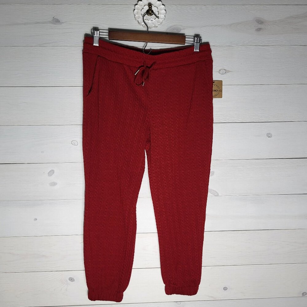 NWT Cable Knit Jogger Pants Burgundy Red Holiday Cabincore.